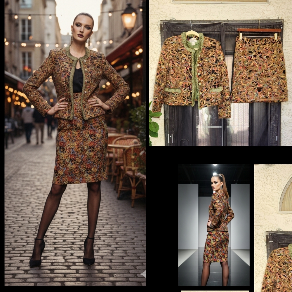 Paola QuadrettiItalian designer .Elegant Multicolor Skirt Suit Set